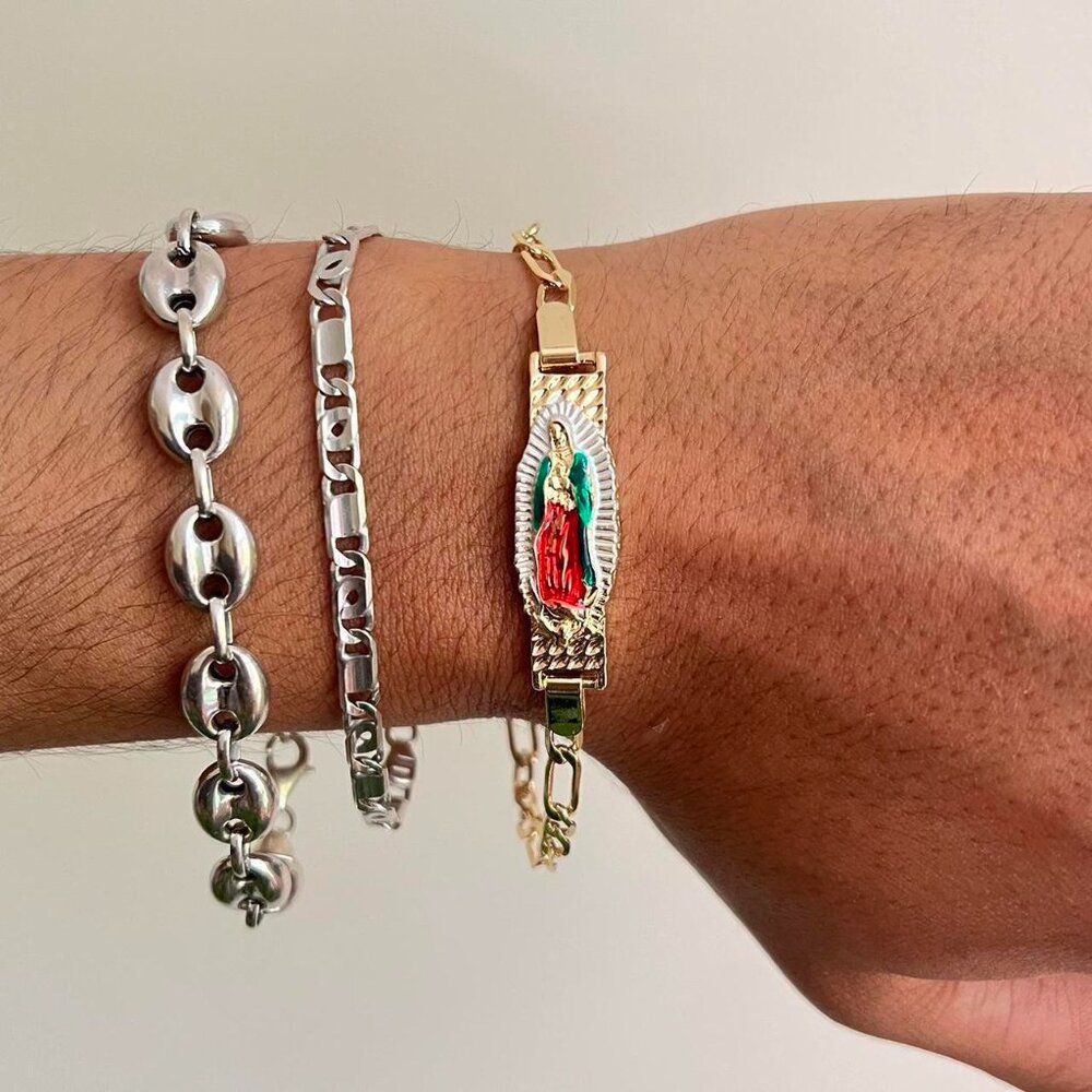 vintage gold virgin mary cuban link figaro bracelet